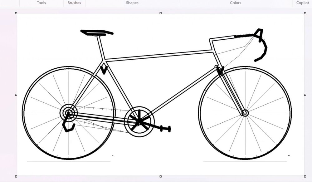 Bicycle drawn by GPT-5.6 Sol in MS Paint: a simple, rougher line-art sketch